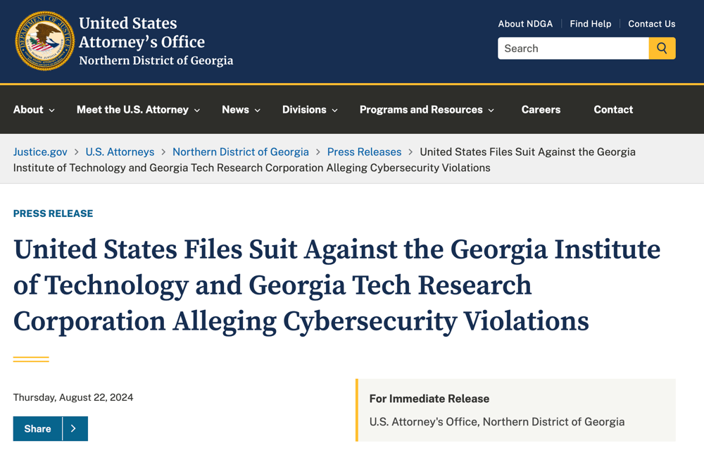 U.S. Sues Georgia Tech